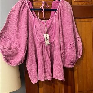 Easel Pink Women's Blouse with Embroidered Detail